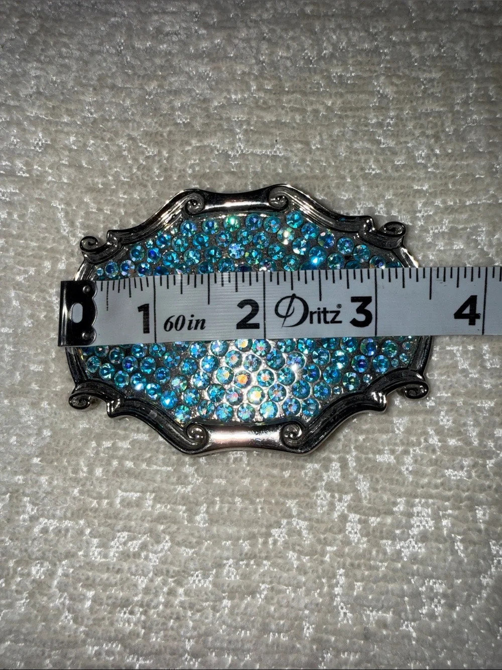 Blue Aurora Borealis Rhinestone Belt Buckle Silver Tone Western Rodeo Cowgirl